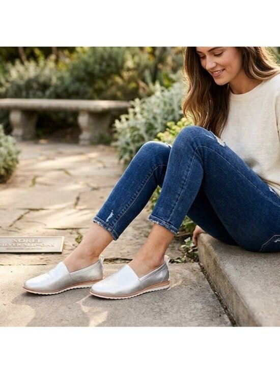 Sorel Shoes - Sorel Ella Slip-On Womens Shoes Pure Silver Size 9.5 Comfortable Casual Leather